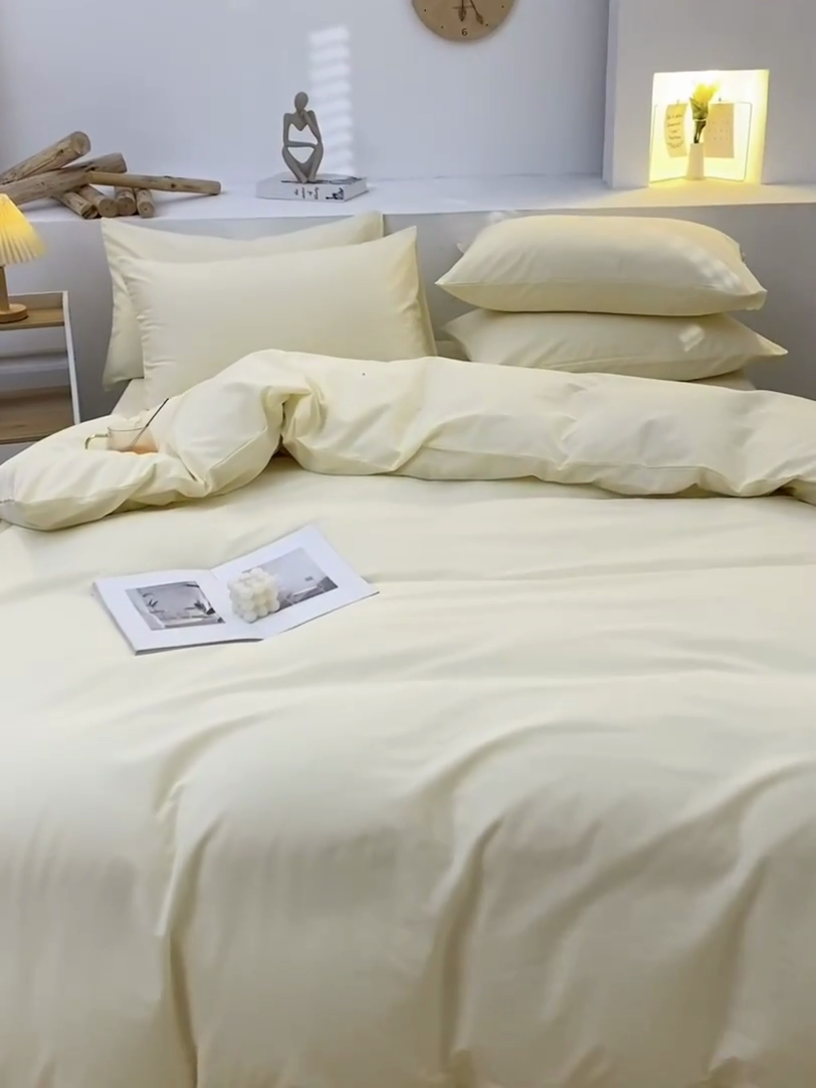 91家纺网 家纺一手货源 找家纺 2025新款全棉双拼水洗棉四件套 双拼-奶黄