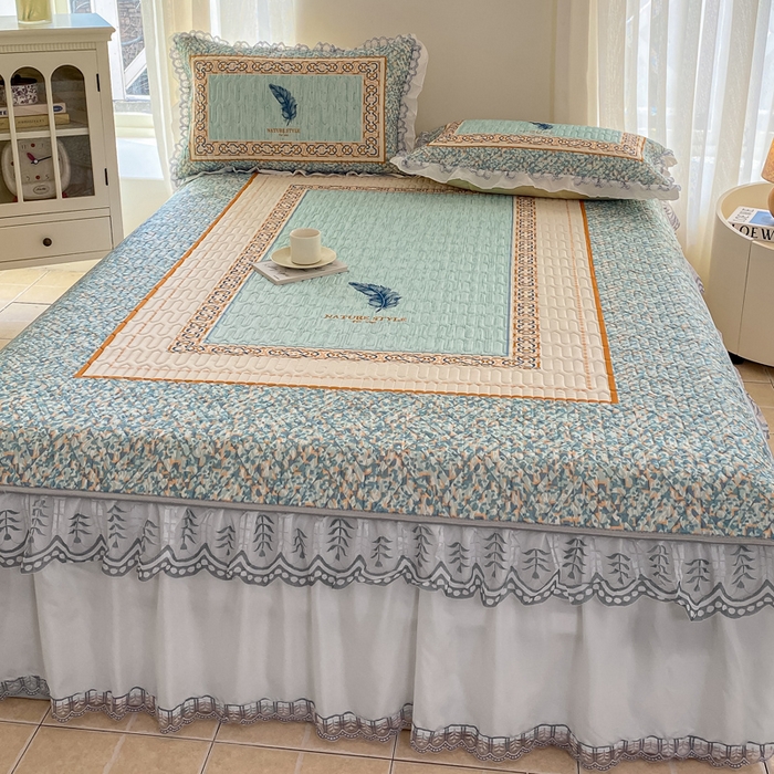 91家纺网 家纺一手货源 找家纺 麋兔 2025新款冰丝床裙乳胶凉席席子 羽茜