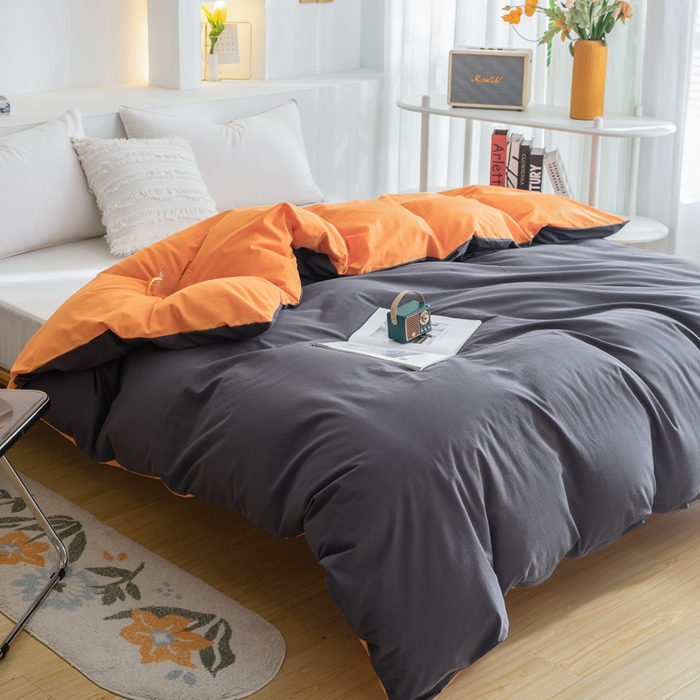 91家纺网 家纺一手货源 找家纺 2025新款全棉双拼水洗棉四件套 双拼-深灰桔