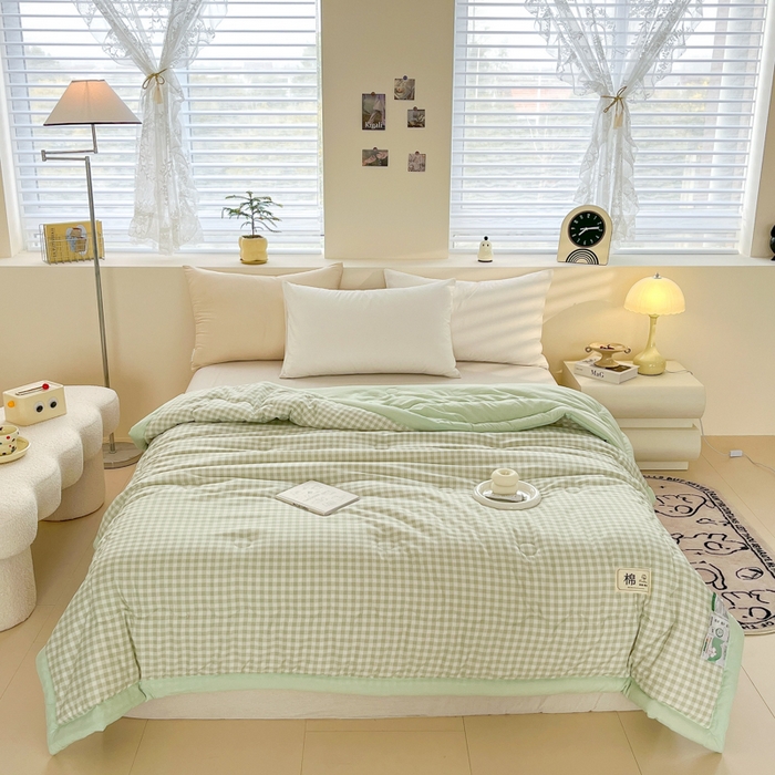 91家纺网 家纺一手货源 找家纺 爱宝被业 2025新款A类无印风针织棉新疆棉花夏被 远山