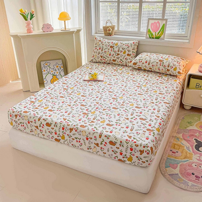 91家纺网 家纺一手货源 找家纺 晓时候2025新款老粗布床笠凉席 花丛兔