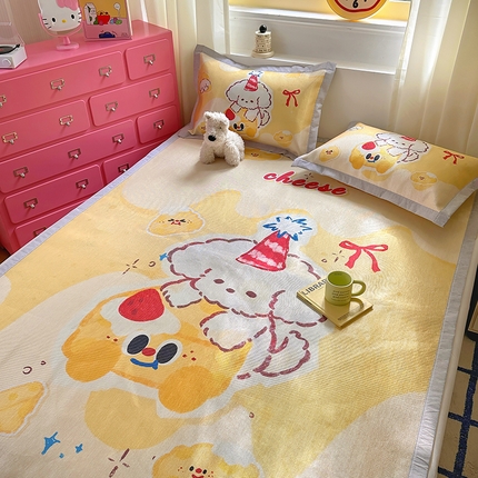 91家纺网 家纺一手货源 找家纺 希诺2025新款大版卡通凉席冰丝席三件套 芝士小狗