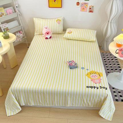 91家纺网 家纺一手货源 找家纺 雅居纺家纺 2025春夏新款全棉纯棉绣花A类老粗布单床单床单单件 老粗布-小海狸-黄