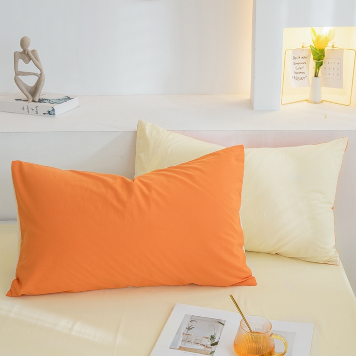 91家纺网 家纺一手货源 找家纺 2025新款全棉双拼水洗棉四件套 双拼-桔浅米