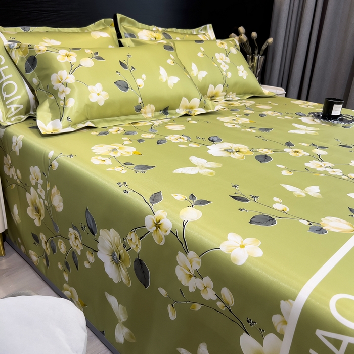 91家纺网 家纺一手货源 找家纺 许林家纺  2025新款冰丝凉席床单款凉席三件套 小树梨