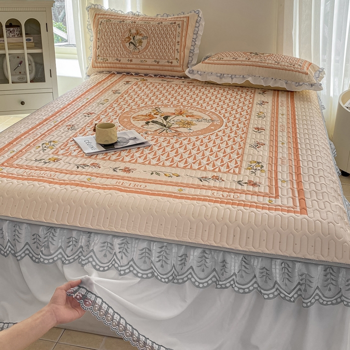 91家纺网 家纺一手货源 找家纺 麋兔 2025新款冰丝床裙乳胶凉席席子 苏美拉