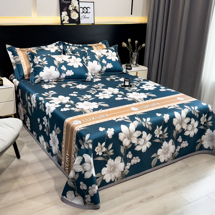 91家纺网 家纺一手货源 找家纺 许林 2025新款冰丝凉席床单款凉席三件套-郁金香