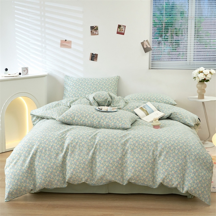 91家纺网 家纺一手货源 找家纺 花西夫人2025新款13372纯棉印花全棉四件套床单床笠款花吟绿