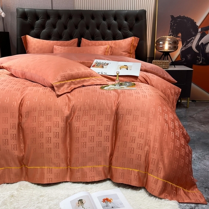 经年 2025新款60S贡缎提花水洗真丝冰丝天丝四件套直播爆款 巴格莉-艾玛橙