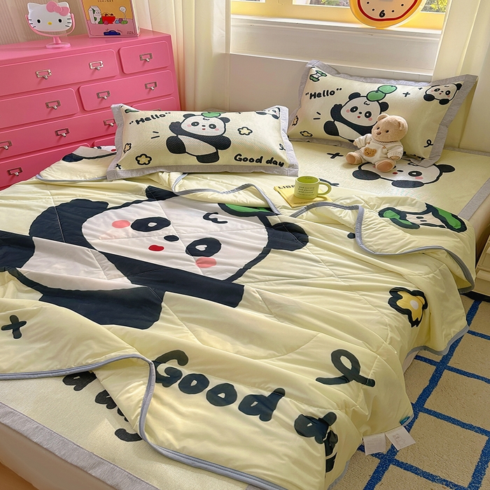 91家纺网 家纺一手货源 找家纺 希诺2025新款大版卡通凉感丝夏被冰感空调被子被芯 可爱熊猫