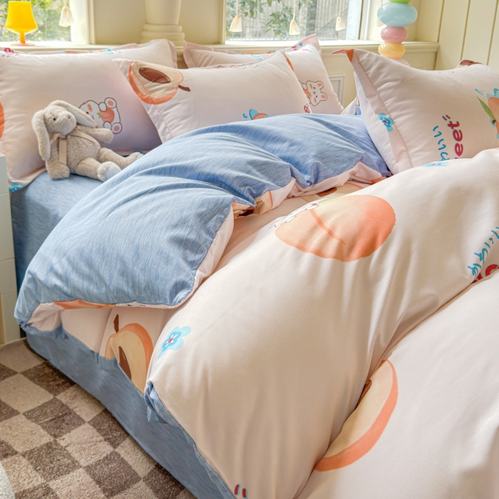 91家纺网 家纺一手货源 找家纺 佑佳家纺 2025年新款铂金棉芦荟棉学生三件套四件套 单被套 单枕套「支持定做各种尺寸」 兔兔桃桃