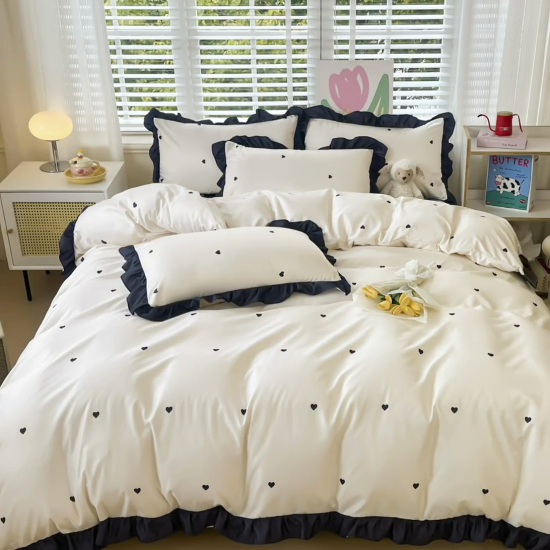 91家纺网 家纺一手货源 找家纺 （总）老K (原美阁） 2025新款夏季赫本风水洗真丝四件套 花边韩版公主风冰丝四件套