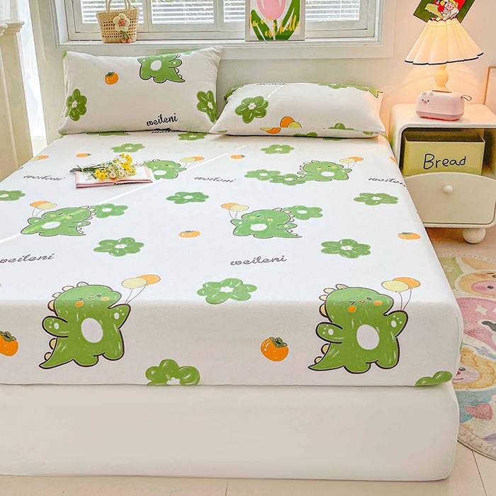 91家纺网 家纺一手货源 找家纺 晓时候2025新款老粗布床笠凉席 恐龙乐园