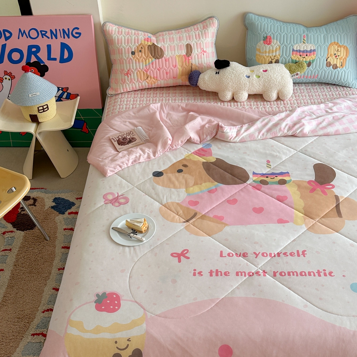 91家纺网 家纺一手货源 找家纺 美乐迪家纺2025新款凉感丝乳胶凉席夏被夏凉被空调被 蛋糕腊肠狗