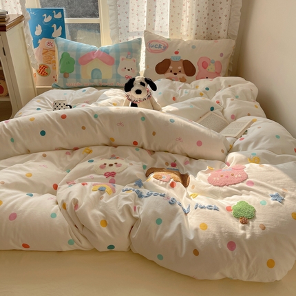 91家纺网 家纺一手货源 找家纺 慕澄家纺 2025新款毛巾绣小清新四件套 三小只