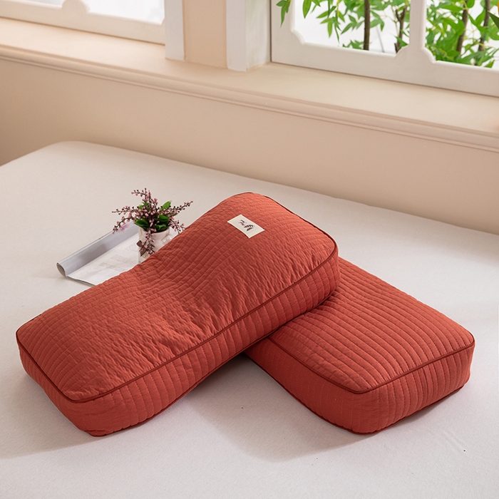 91家纺网 家纺一手货源 找家纺 2025新款纯棉韩式纯荞麦枕 枕头枕芯 酒红色