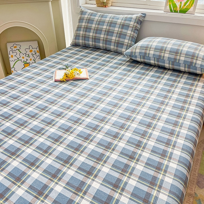 91家纺网 家纺一手货源 找家纺 晓时候2025新款老粗布床笠凉席 简兮蓝