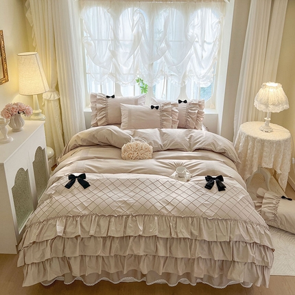 91家纺网 家纺一手货源 找家纺 （总）惯盈家纺2025新款全棉华夫格公主裙四件套-糖心公主