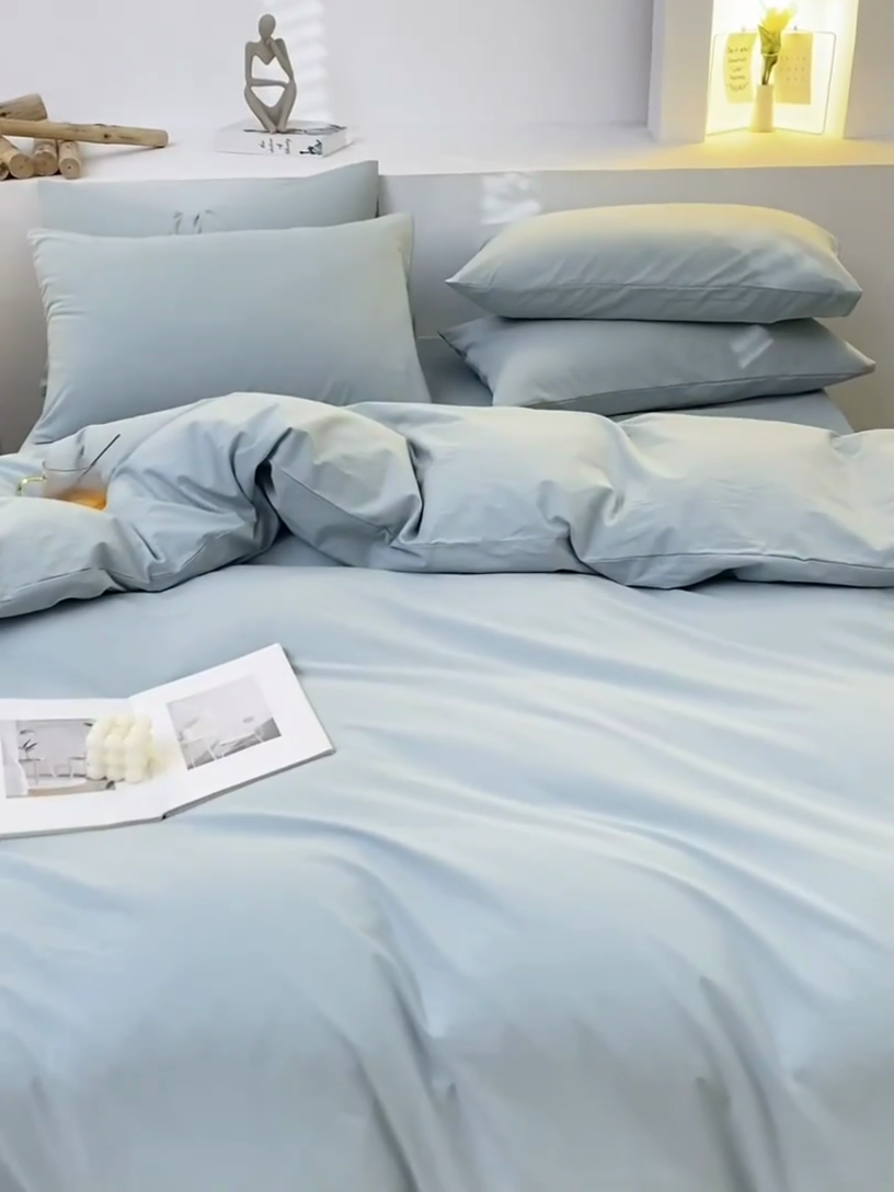 91家纺网 家纺一手货源 找家纺 2025新款全棉双拼水洗棉四件套 双拼-繁星蓝