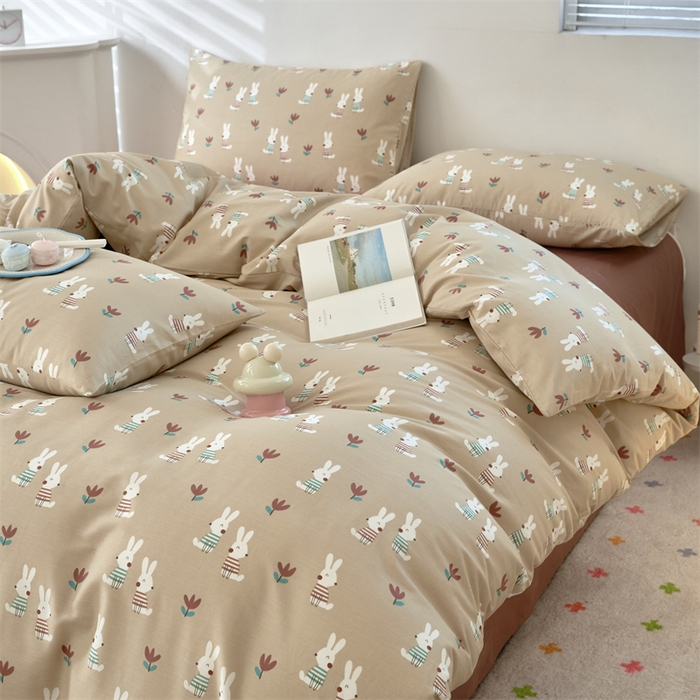 91家纺网 家纺一手货源 找家纺 花西夫人2025新款13372纯棉印花全棉四件套床单床笠款波波兔