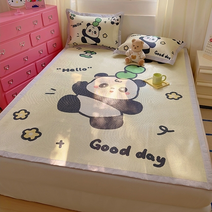 希诺2025新款大版卡通凉席冰丝席三件套 可爱熊猫