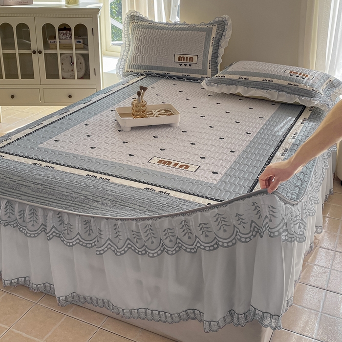 91家纺网 家纺一手货源 找家纺 麋兔 2025新款冰丝床裙乳胶凉席席子 沐香