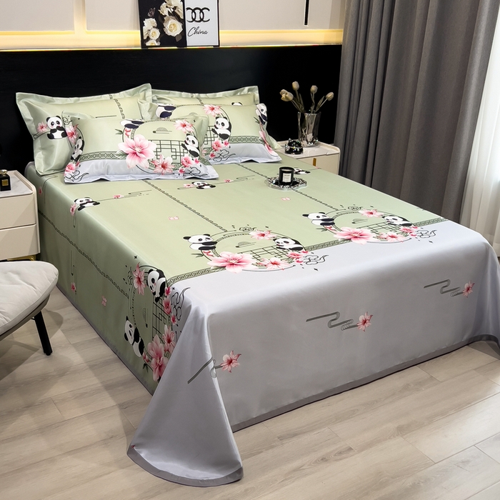 91家纺网 家纺一手货源 找家纺 许林家纺  2025新款冰丝凉席床单款凉席三件套 熊猫