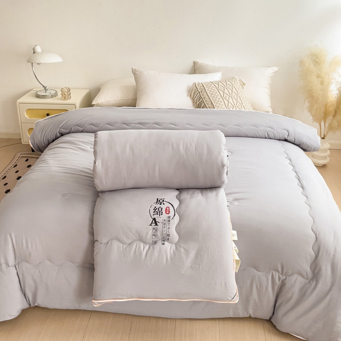 91家纺网 家纺一手货源 找家纺 思雅庭 2025新款水洗棉大豆纤维子母被  春秋被 夏被 四季被 被子被芯 灰色