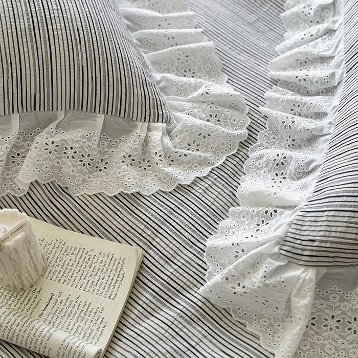 91家纺网 家纺一手货源 找家纺 亲亲公主 2025新款全棉水洗棉色织提花四件套-糖果日记 糖果-灰