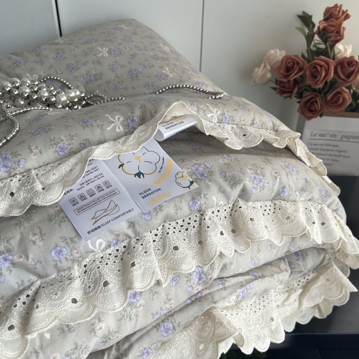 91家纺网 家纺一手货源 找家纺 莱豫2025新款法式纯棉夏被春秋被 花束灰