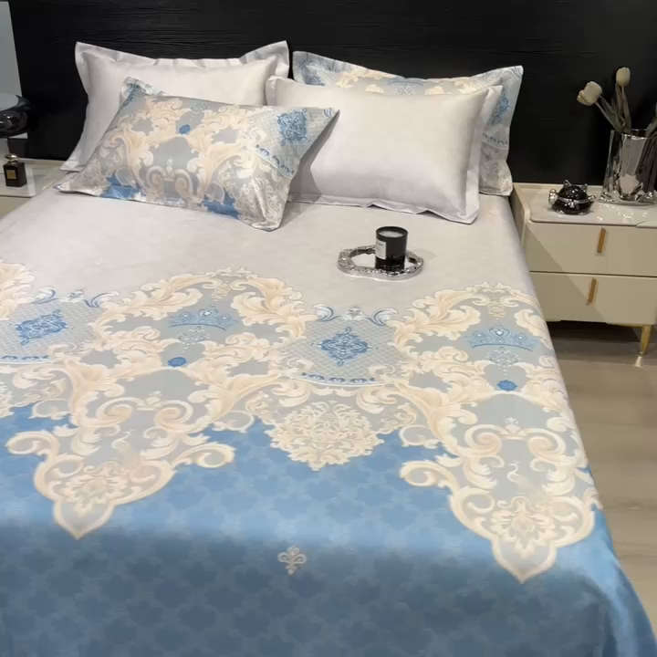 91家纺网 家纺一手货源 找家纺 许林家纺  2025新款冰丝凉席床单款凉席三件套 长夏