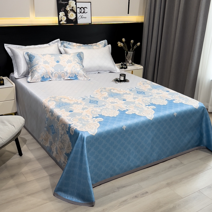 91家纺网 家纺一手货源 找家纺 许林 2025新款冰丝凉席床单款凉席三件套-长夏