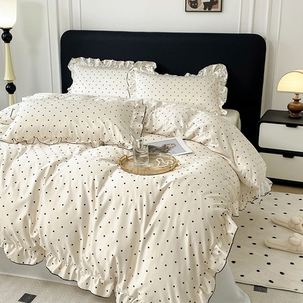 91家纺网 家纺一手货源 找家纺 （总）老K (原美阁） 2025新款夏季轻奢水洗真丝四件套 花边高级感韩版冰丝四件套