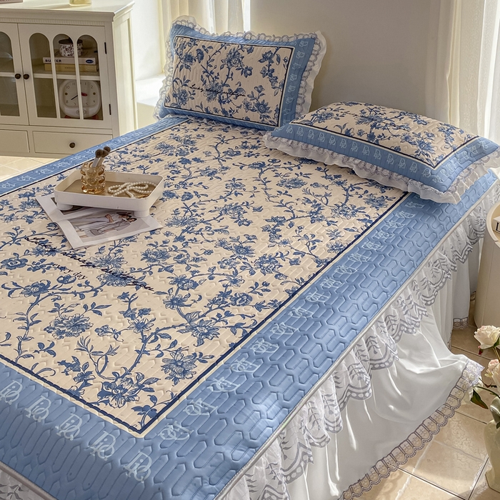 91家纺网 家纺一手货源 找家纺 麋兔 2025新款冰丝床裙乳胶凉席席子 花幽兰