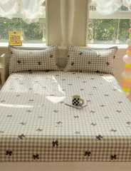 91家纺网 家纺一手货源 找家纺 佑佳家纺 2025年新款铂金棉芦荟棉单床笠，有配套枕套「支持定制各种尺寸」 蝴蝶结-灰