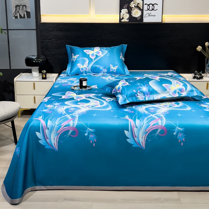 91家纺网 家纺一手货源 找家纺 许林 2025新款冰丝凉席床单款凉席三件套-蝶恋花香