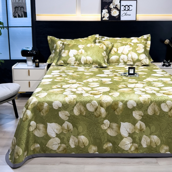 91家纺网 家纺一手货源 找家纺 许林家纺  2025新款冰丝凉席床单款凉席三件套 绿洲