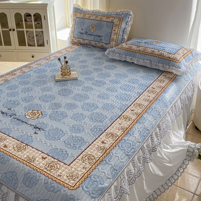 91家纺网 家纺一手货源 找家纺 麋兔 2025新款冰丝床裙乳胶凉席席子 朵兰