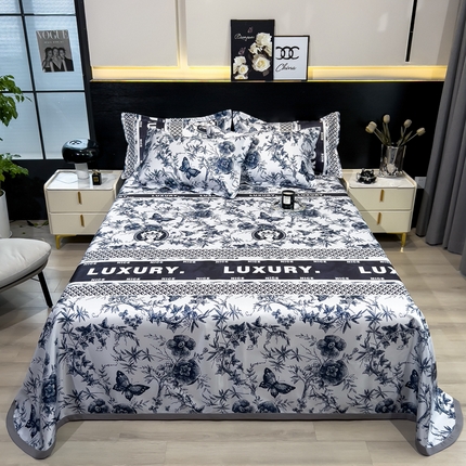 许林家纺  2025新款冰丝凉席床单款凉席三件套 凝夜