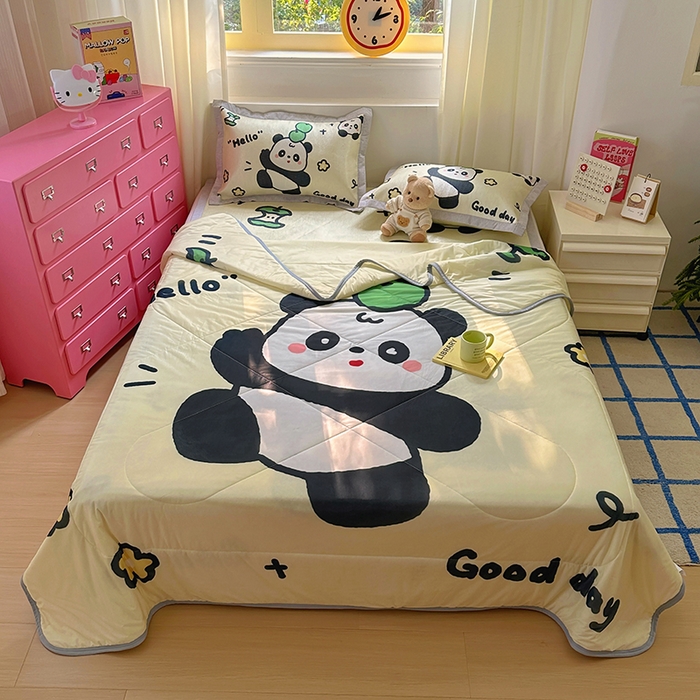 91家纺网 家纺一手货源 找家纺 希诺2025新款大版卡通凉感丝夏被冰感空调被子被芯 可爱熊猫