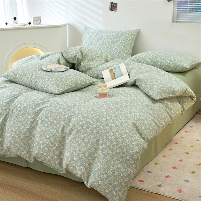 91家纺网 家纺一手货源 找家纺 花西夫人2025新款13372纯棉印花全棉四件套床单床笠款花吟绿