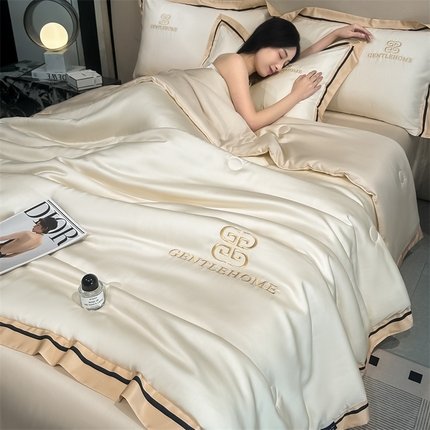 笙意家纺2025新款水洗真丝夏被 威廉-奶昔白+奶茶