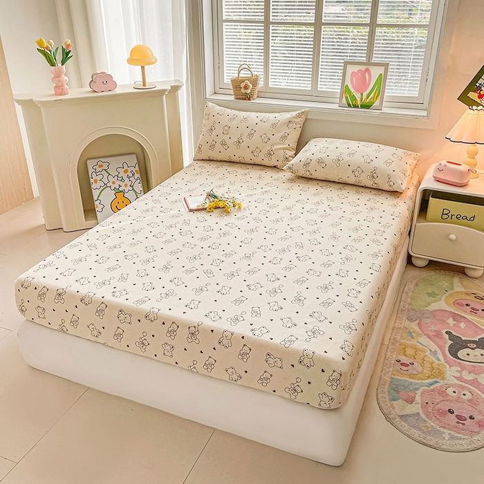 91家纺网 家纺一手货源 找家纺 晓时候2025新款老粗布床笠凉席 绅士小熊