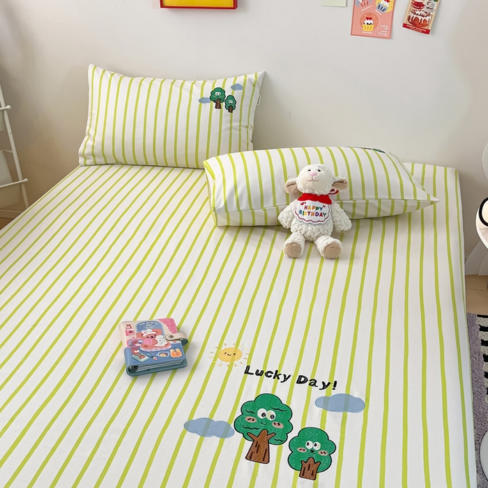 91家纺网 家纺一手货源 找家纺 雅居纺家纺 2025春夏新款全棉纯棉绣花A类老粗布单床笠床笠单件 老粗布-发财树