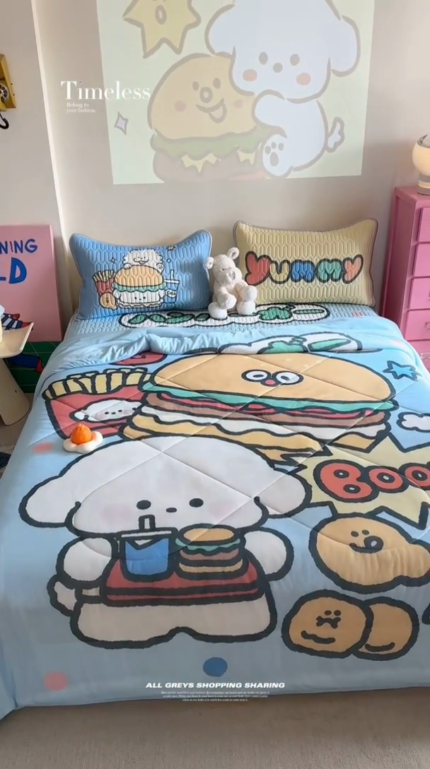 91家纺网 家纺一手货源 找家纺 美乐迪家纺2025新款凉感丝乳胶凉席夏被夏凉被空调被 汉堡小狗