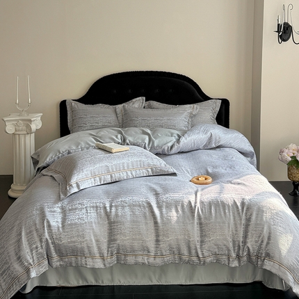 优悦生活馆 2025新款冰丝亮丝提花四件套-白月光 星辰灰