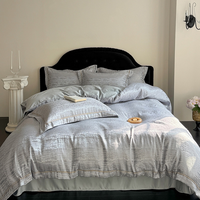 91家纺网 家纺一手货源 找家纺 优悦生活馆 2025新款冰丝亮丝提花四件套-白月光 星辰灰