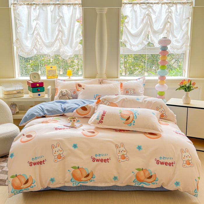 91家纺网 家纺一手货源 找家纺 佑佳家纺 2025年新款铂金棉芦荟棉学生三件套四件套 单被套 单枕套「支持定做各种尺寸」 兔兔桃桃