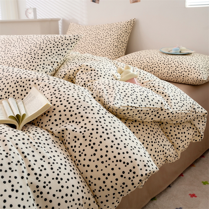 91家纺网 家纺一手货源 找家纺 花西夫人2025新款13372纯棉印花全棉四件套床单床笠款波点-珍珠奶茶