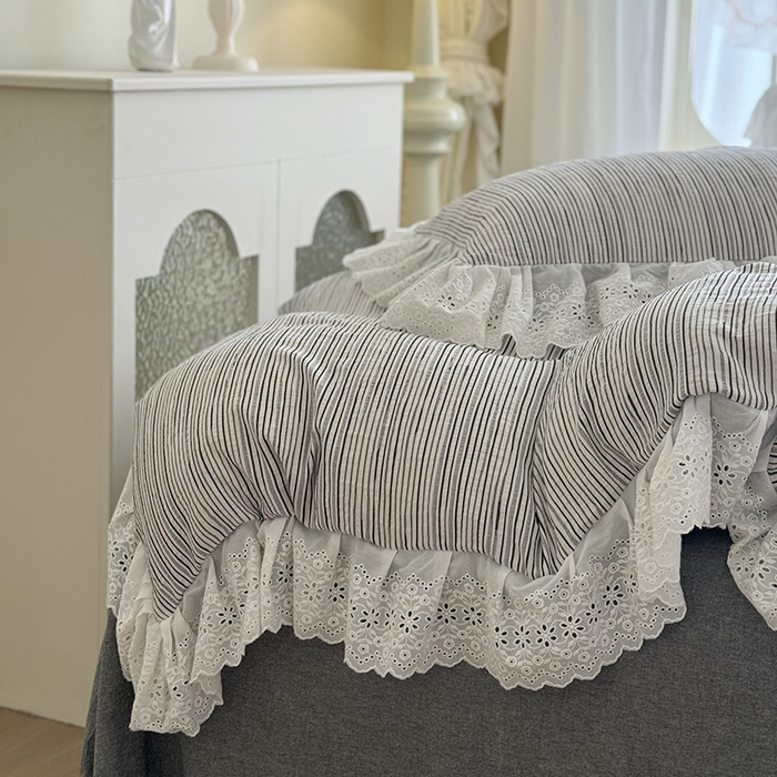 91家纺网 家纺一手货源 找家纺 亲亲公主 2025新款全棉水洗棉色织提花四件套-糖果日记 糖果-灰